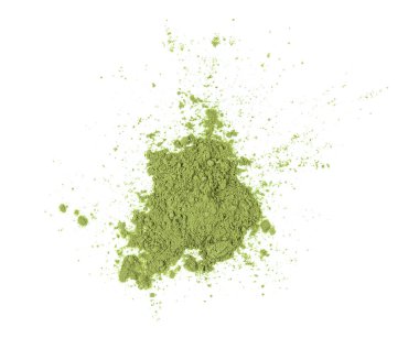 toz yeşil çay beyaz arka planda izole. Üst görünüm