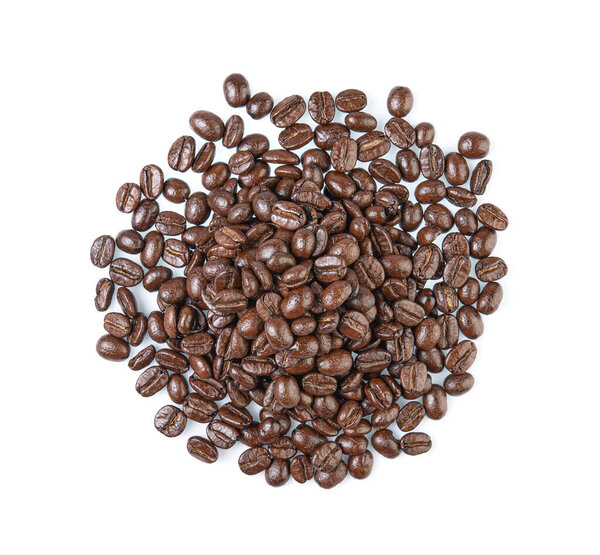 Coffee beans. Isolated on a white background. Top view