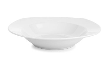 Beyaz arka planda boş beyaz kase izole.