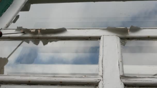 Видалення Старої Тріщинної Фарби Дерев Яних Поверхонь Вікні — стокове відео