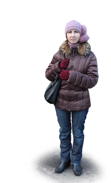 bir kadın beyaz zemin üzerine izole leylak ceket