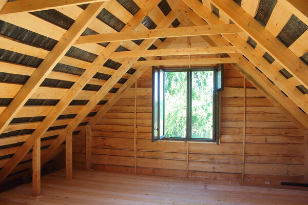 Construction of wooden houses. attic