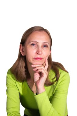een vrouw met een snoepje geïsoleerd