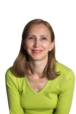 een vrouw met een snoepje geïsoleerd