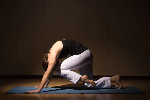 Slim woman exercising on a mat in a gym — Stock Photo, Image