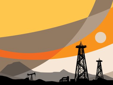 Oil rig silhouettes clipart