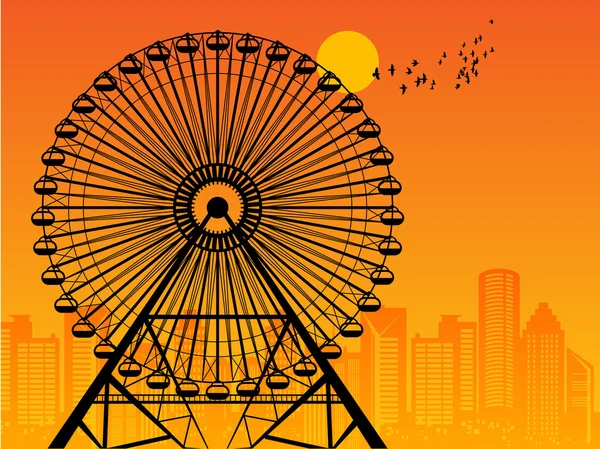 Grande roue au coucher du soleil — Image vectorielle