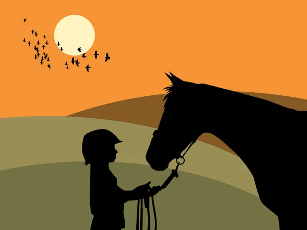 Fille et cheval — Image vectorielle