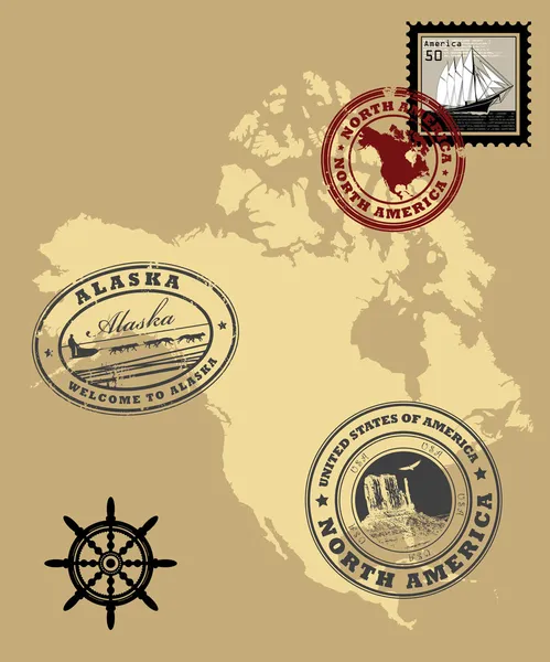 Stamps of theme North America — Stock Vector