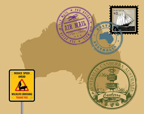 Briefmarken zum Thema Australien — Stockvektor