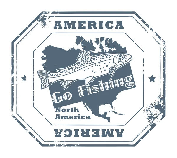 America, Andare Francobollo di pesca — Vettoriale Stock