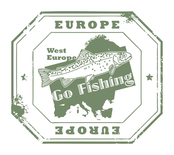 Europe, Go Fishing stamp — Stock Vector