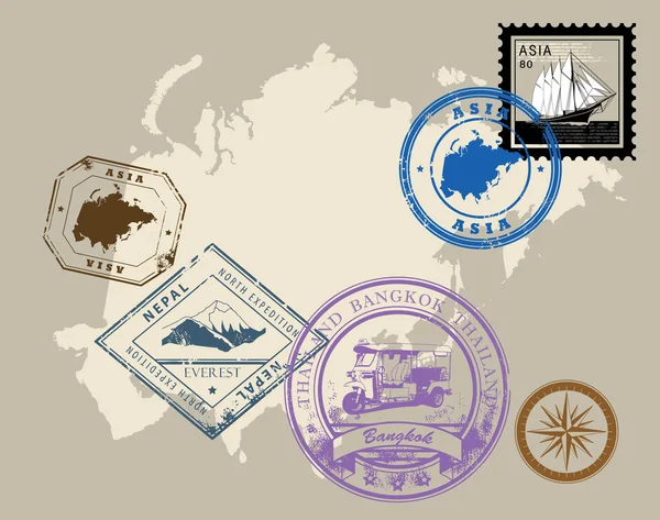 Γραμματόσημα της Ασίας θέμα — Διανυσματικό Αρχείο