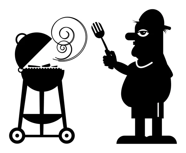 Man and Grill — Stock Vector