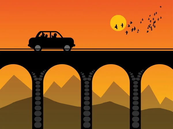 Coche en el puente — Vector de stock