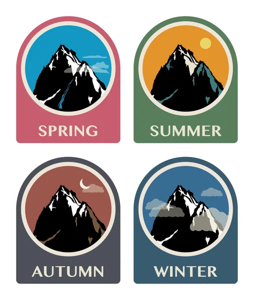 Four seasons mountain icons — Stock Vector