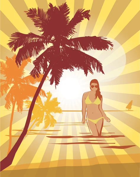 stock vector Girl in bikini on a beach