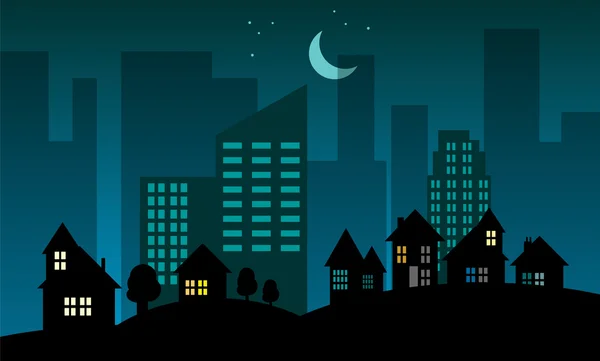 Skyline de la ville nocturne — Image vectorielle
