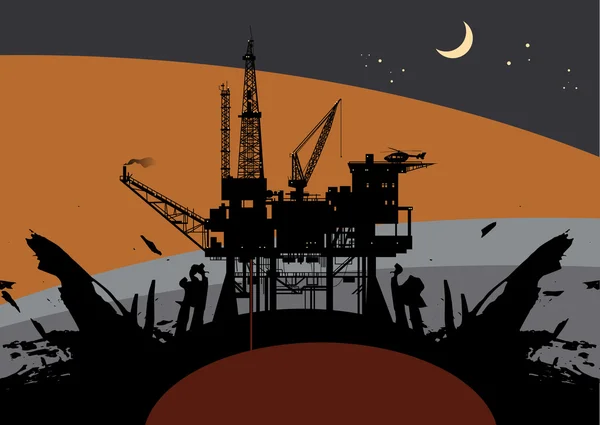 Oil Rig Drilling Platform — Stock Vector
