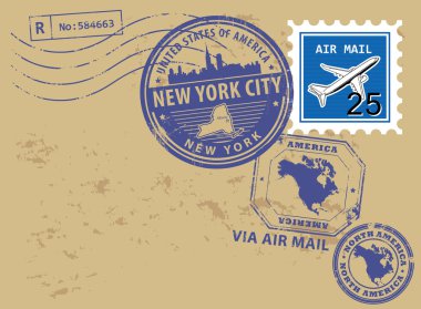 New York, New York City stamp set clipart