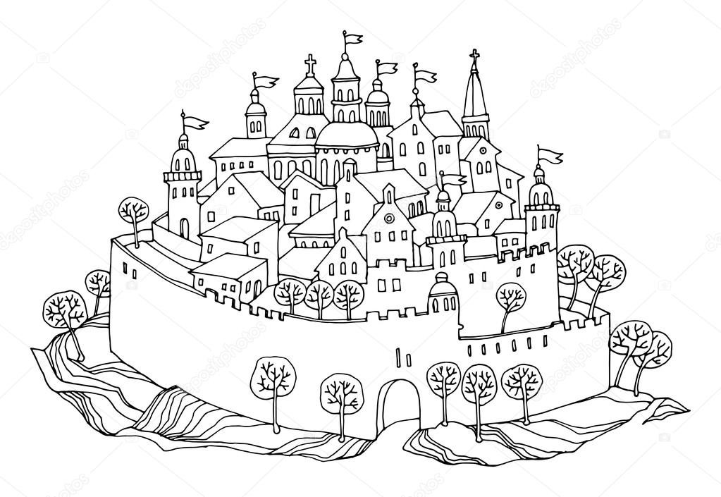 Cartoon hand drawing castle