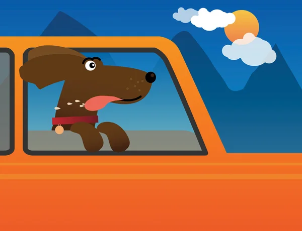 Happy dog in car — Stock Vector
