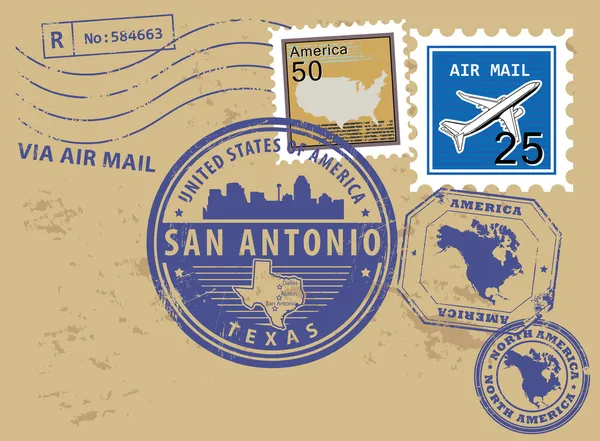 Texas, San Antonio stamp set — Stock Vector