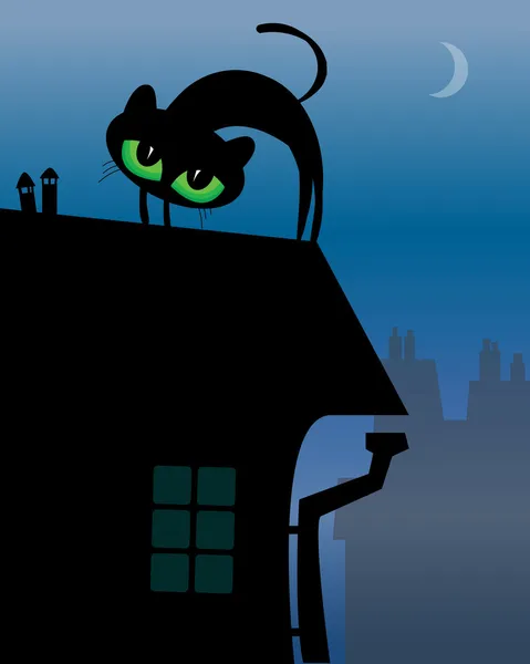 छतावर ब्लॅक मांजर — स्टॉक व्हेक्टर