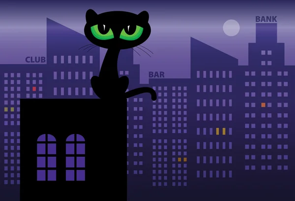 屋根の上の黒い猫 — ストックベクタ