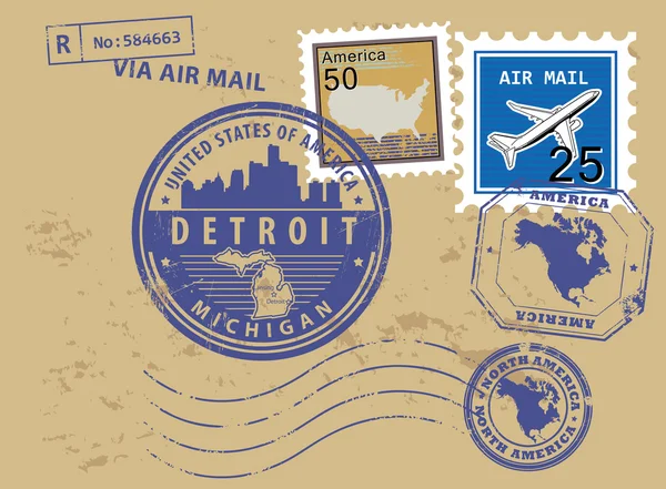 Michigan, Detroit stamp set — Stock Vector