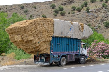 yolda kalan aşırı yüklü kamyon