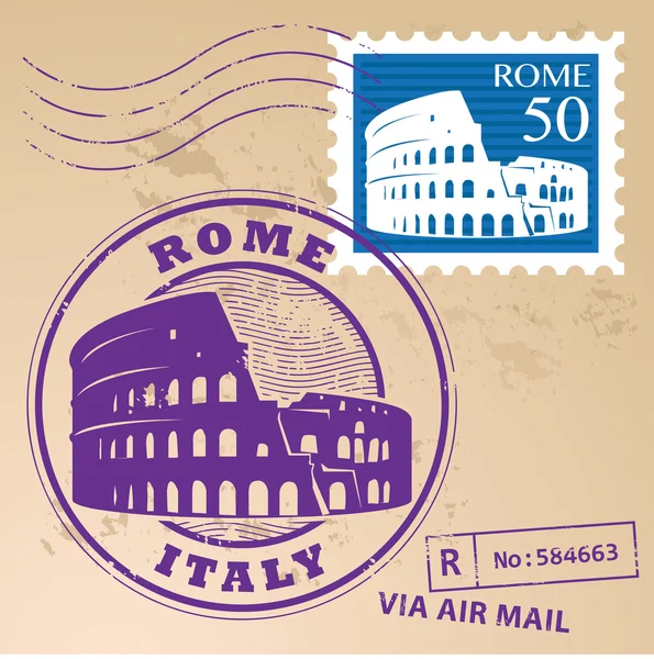 罗马，意大利邮票 — 图库矢量图片