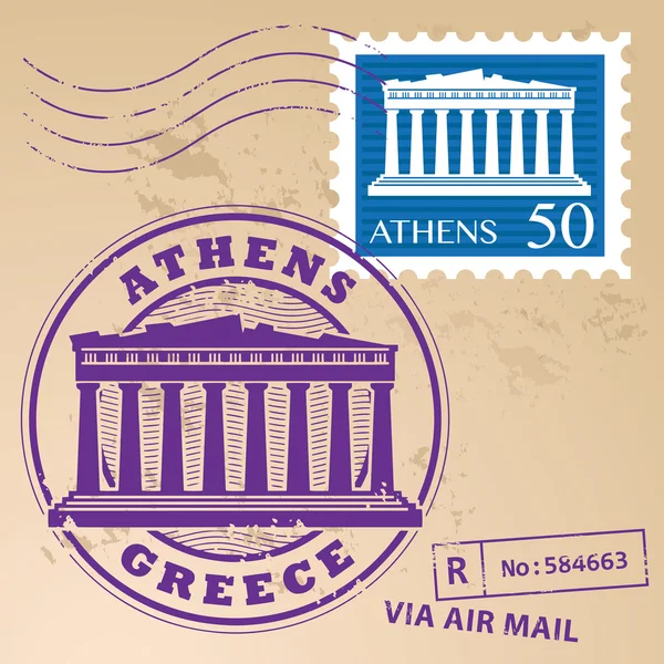 Atenas, Grecia sello — Vector de stock