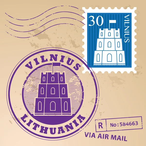 Vilnius, Lithuania stamp set — Stock Vector