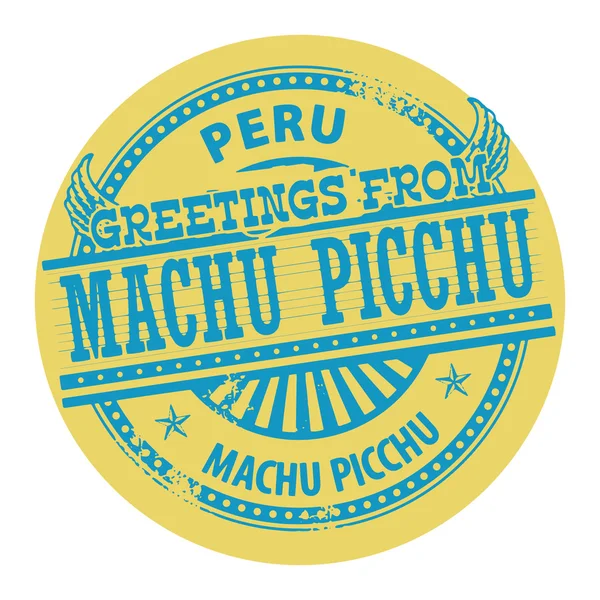 Saludos desde Machu Picchu, etiqueta Perú — Vector de stock