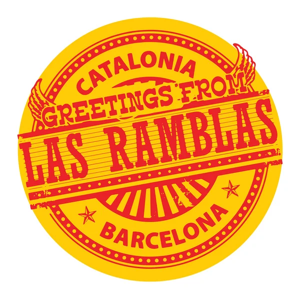 Saludos desde Las Ramblas, sello de Cataluña — Vector de stock