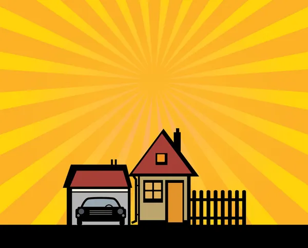 Huizen en garage silhouet — Stockvector