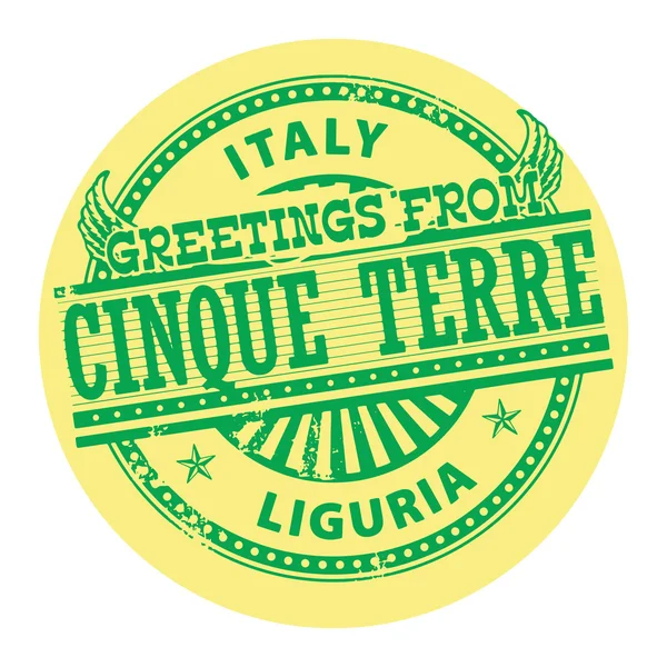 Salutări de la Cinque Terre, Italia etichetă — Vector de stoc