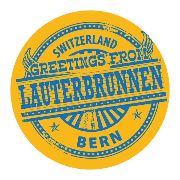 Hilsner fra Lauterbrunnen, Schweiz label – Stock-vektor