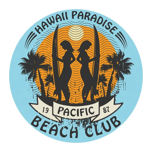 Hawaii surfer club sign — Stock Vector