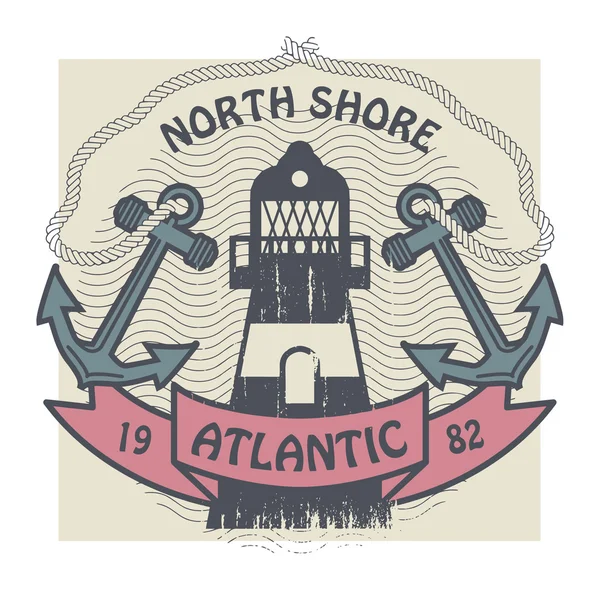 North Shore, Atlantic label — Stock Vector