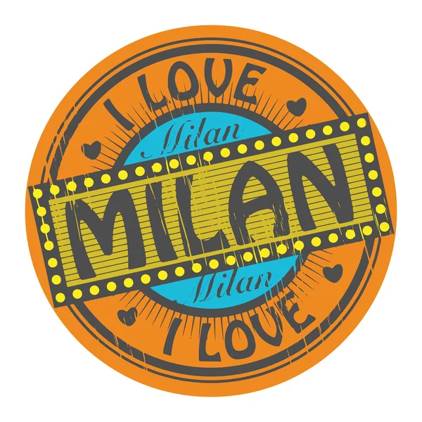 Grunge timbre couleur avec texte I Love Milan à l'intérieur, illustration vectorielle — Image vectorielle