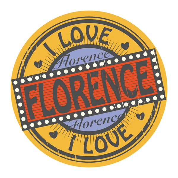 Grunge timbro a colori con testo I Love Florence inside, illustrazione vettoriale — Vettoriale Stock