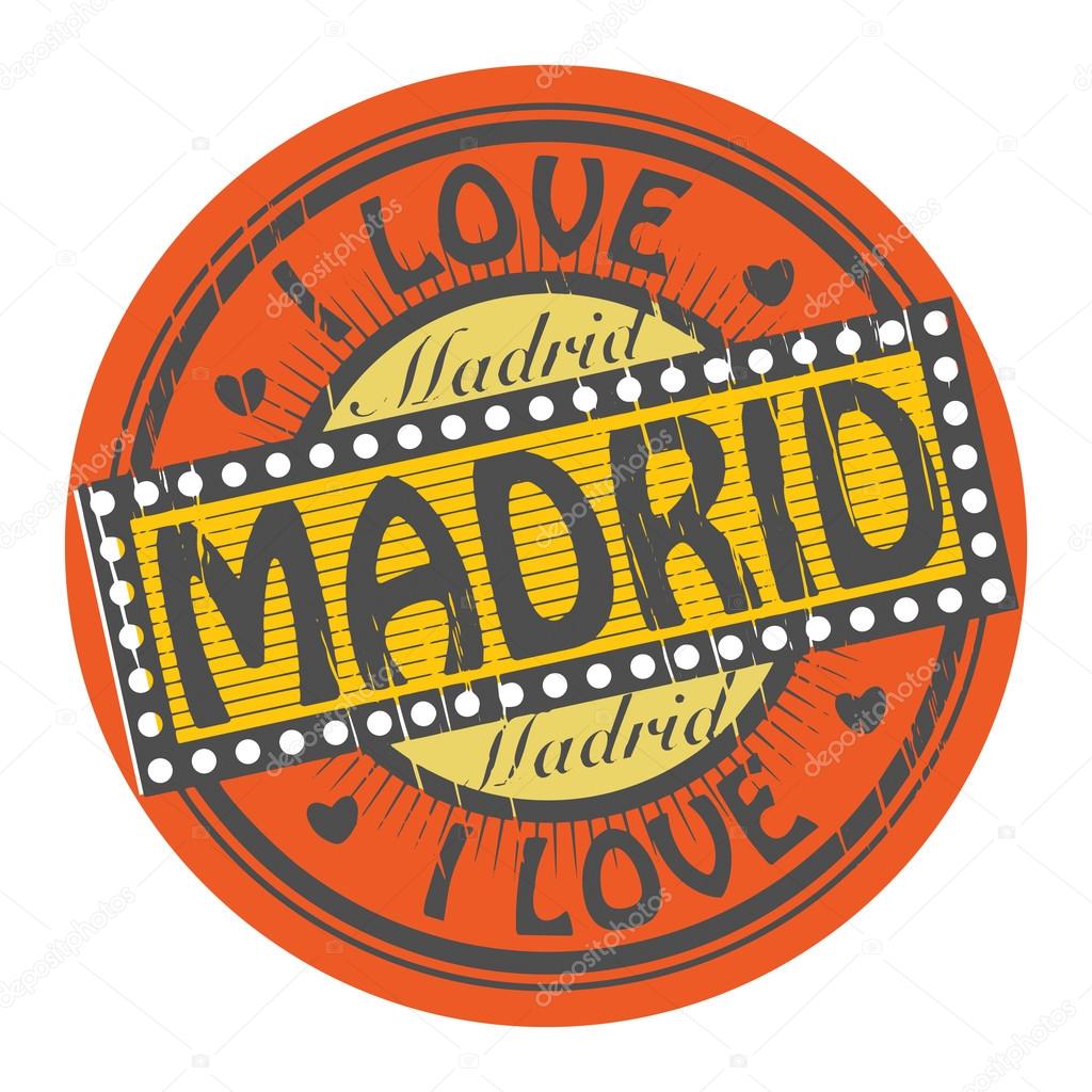 Grunge color stamp with text I Love Madrid inside, vector illustration