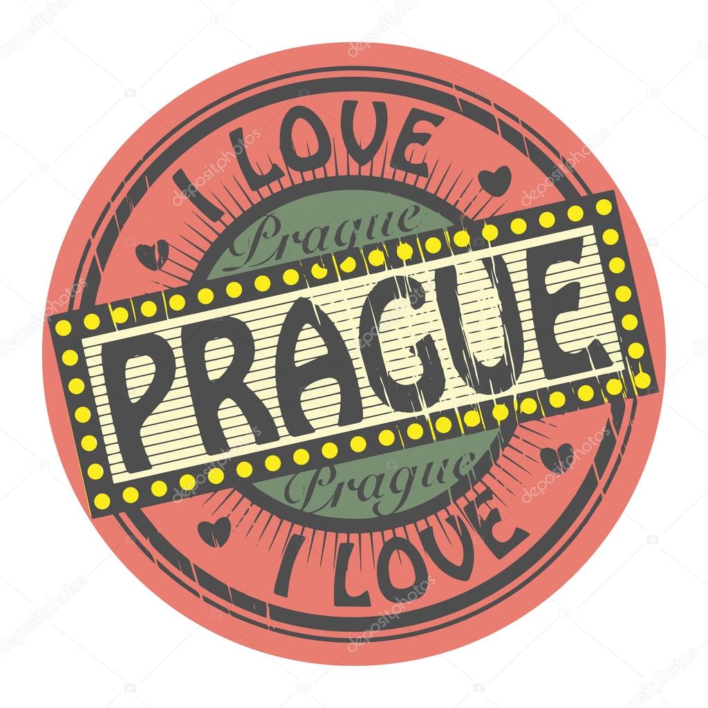 Grunge color stamp with text I Love Prague inside, vector illustration