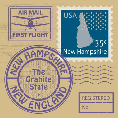 Grunge lastik damga adı new Hampshire, vektör çizim ile