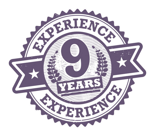 Grunge rubber stamp with the text 9 Years Experience written inside, vector illustration