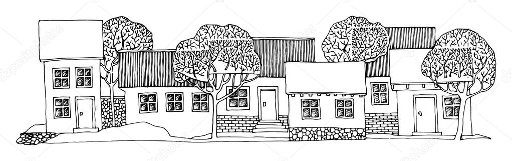 Cartoon hand drawing houses