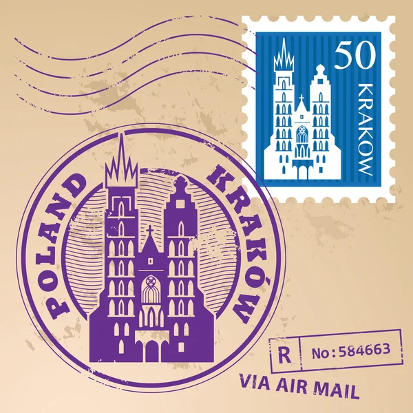 Conjunto de sellos de goma grunge con palabras Cracovia, Polonia interior — Vector de stock