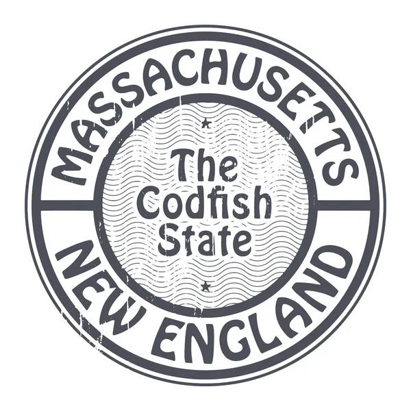 Timbre en caoutchouc Grunge avec le nom de Massachusetts, Nouvelle Angleterre — Image vectorielle